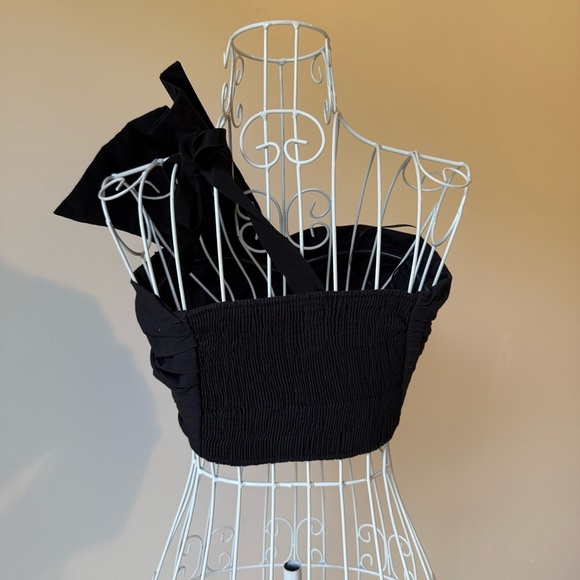 ZARA Black Asymmetrical Bow Crop Top One Shoulder Party Blouse SZ S cotton - Picture 5 of 7